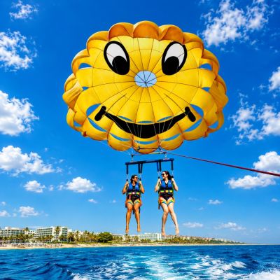 Double Parasailing Adventure Fly Together Above Cy
